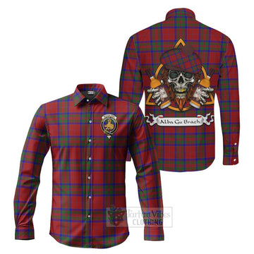 MacGilvery (McGilvery) Tartan Long Sleeve Button Shirt with Family Crest and Bearded Skull Holding Bottles of Whiskey Men's Shirt S - Tartan Vibes Clothing