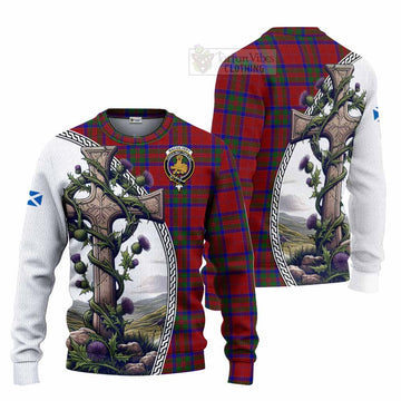 MacGilvery (McGilvery) Tartan Knitted Sweater with Family Crest and St. Andrew's Cross Accented by Thistle Vines Unisex - Tartan Vibes Clothing