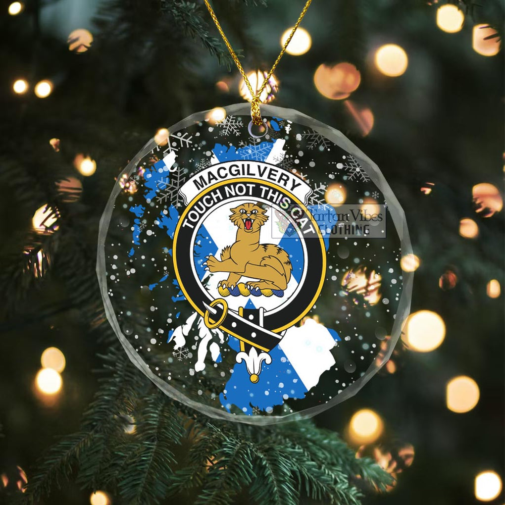 MacGilvery (McGilvery) Clan Crest Christmas Glass Ornament with Scotland Map Transparent Glass Circle - 2D-tartanvibesclothing