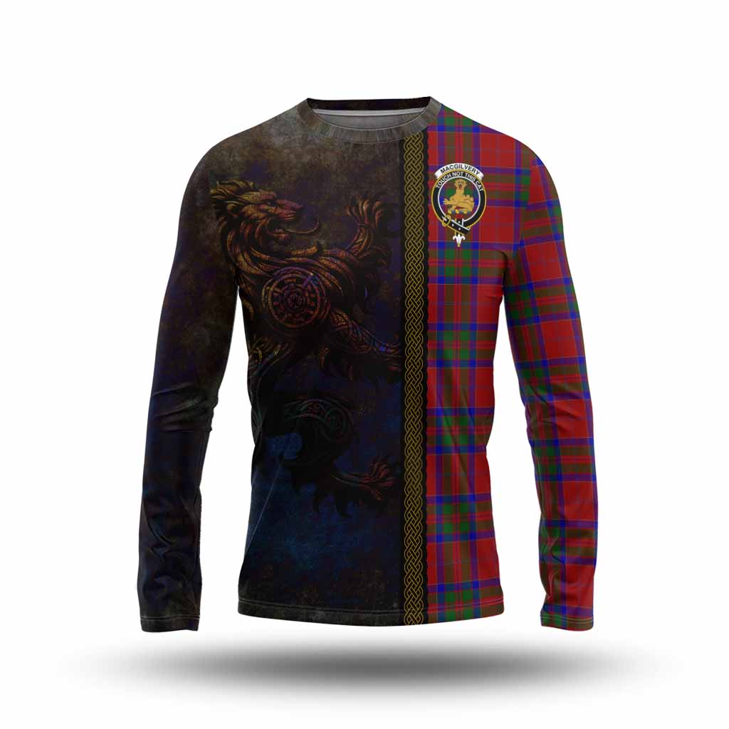 Tartan Vibes Clothing MacGilvery (McGilvery) Tartan Family Crest Long Sleeve T-Shirt Alba Gu Brath Be Brave Lion Ancient Style