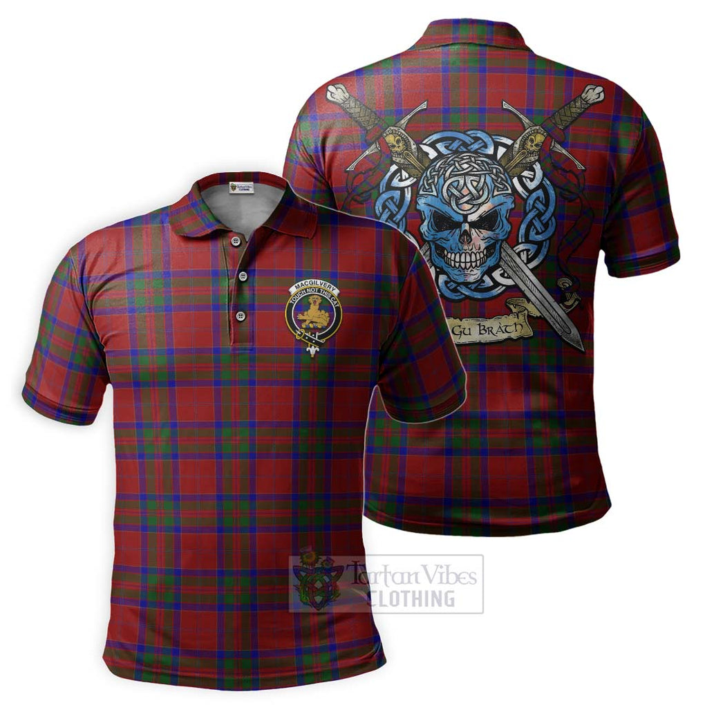 MacGilvery (McGilvery) Tartan Polo Shirt with Family Crest Celtic Skull Style Kid - Tartan Vibes Clothing