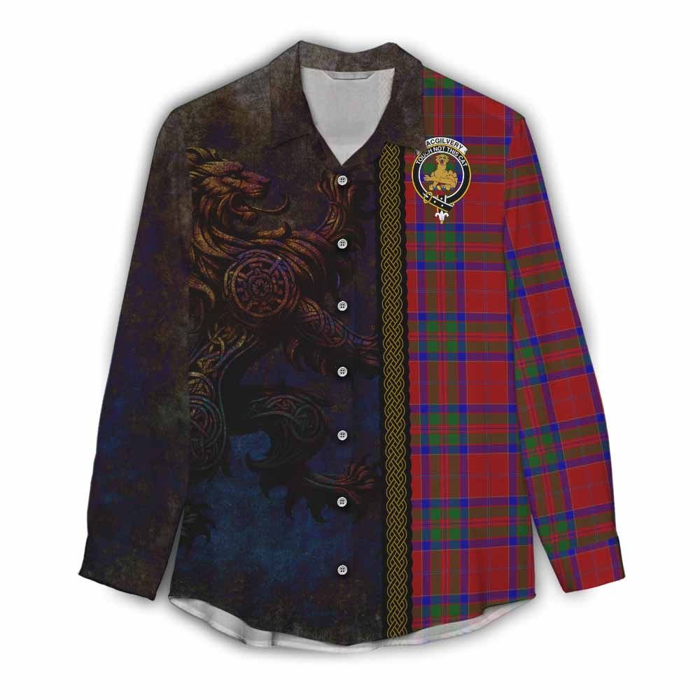 Tartan Vibes Clothing MacGilvery (McGilvery) Tartan Family Crest Women's Casual Shirt Alba Gu Brath Be Brave Lion Ancient Style