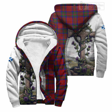 MacGilvery (McGilvery) Tartan Sherpa Hoodie with Family Crest and St. Andrew's Cross Accented by Thistle Vines Unisex S - Tartan Vibes Clothing