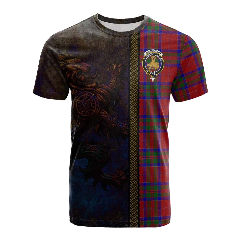 Tartan Vibes Clothing MacGilvery (McGilvery) Tartan Family Crest Cotton T-shirt Alba Gu Brath Be Brave Lion Ancient Style