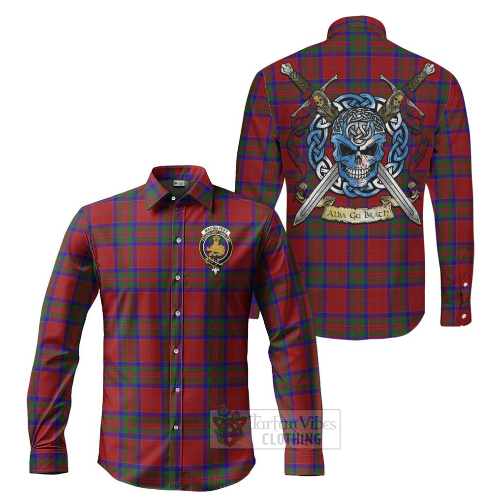 MacGilvery (McGilvery) Tartan Long Sleeve Button Shirt with Family Crest Celtic Skull Style Men's Shirt S - Tartan Vibes Clothing
