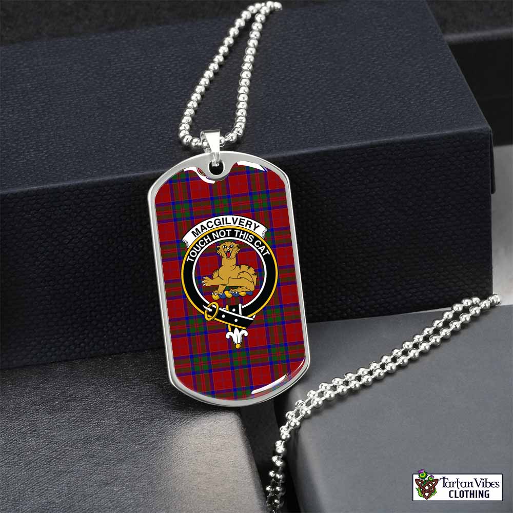 MacGilvery (McGilvery) Tartan Dog Tag Necklace with Family Crest Silver No - Tartan Vibes Clothing