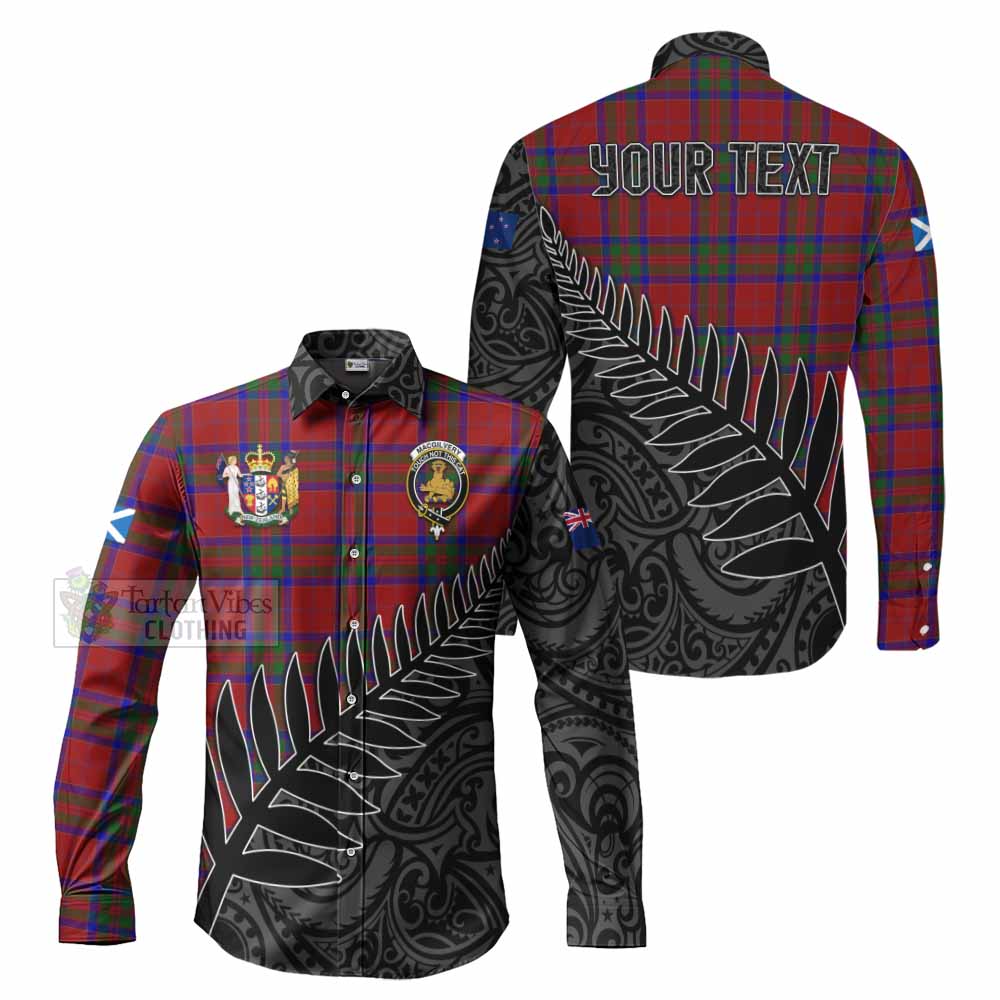 Tartan Vibes Clothing MacGilvery (McGilvery) Crest Tartan Long Sleeve Button Shirt with New Zealand Silver Fern Half Style