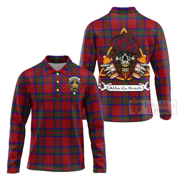 MacGilvery (McGilvery) Tartan Long Sleeve Polo Shirt with Family Crest and Bearded Skull Holding Bottles of Whiskey Unisex - Tartan Vibes Clothing
