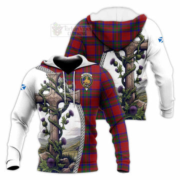 MacGilvery (McGilvery) Tartan Knitted Hoodie with Family Crest and St. Andrew's Cross Accented by Thistle Vines Unisex Knitted Pullover Hoodie - Tartan Vibes Clothing