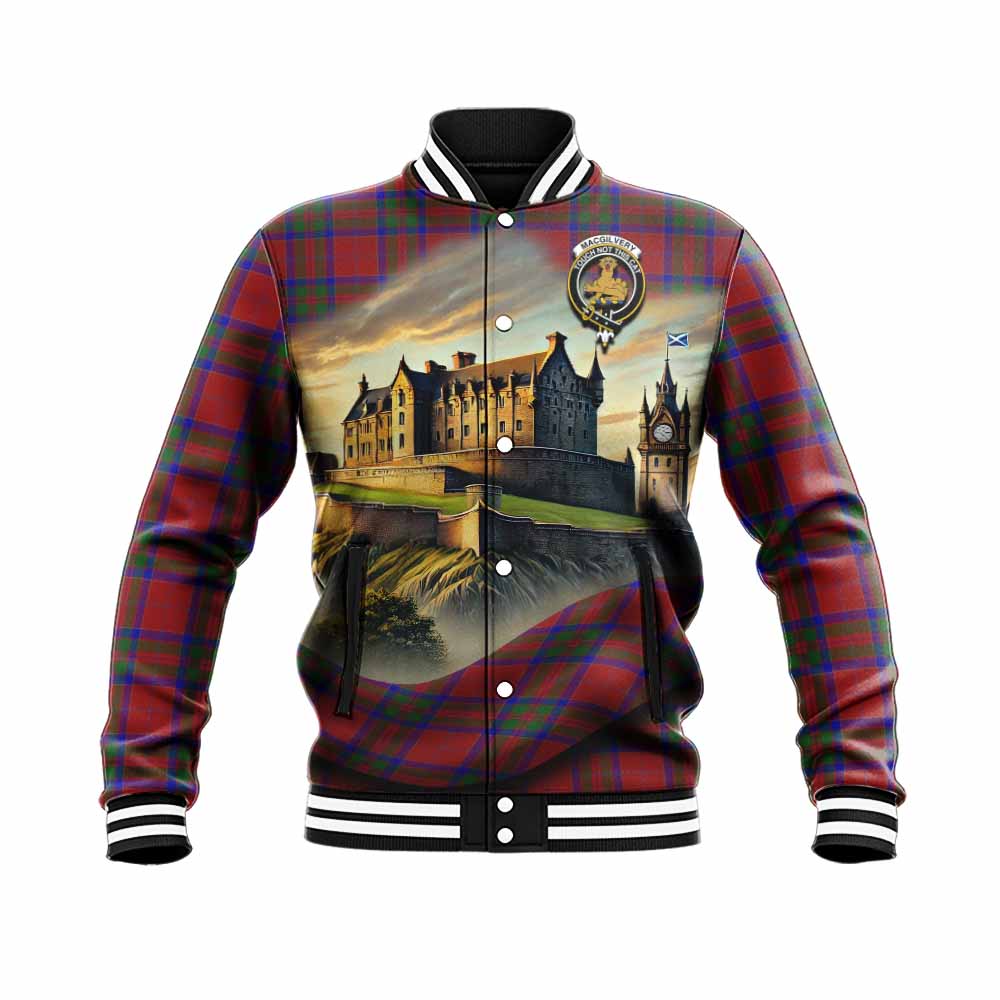 MacGilvery (McGilvery) Tartan Family Crest Baseball Jacket with Scottish Ancient Castle Style Unisex - Tartan Vibes Clothing