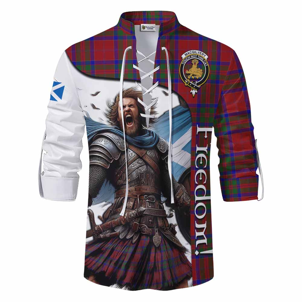 Tartan Vibes Clothing MacGilvery (McGilvery) Crest Tartan Ghillie Kilt Shirt Inspired by the Freedom of Scottish Warrior