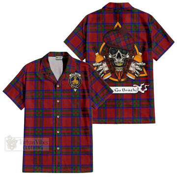 MacGilvery (McGilvery) Tartan Hawaiian Shirt with Family Crest and Bearded Skull Holding Bottles of Whiskey Kid - Tartan Vibes Clothing