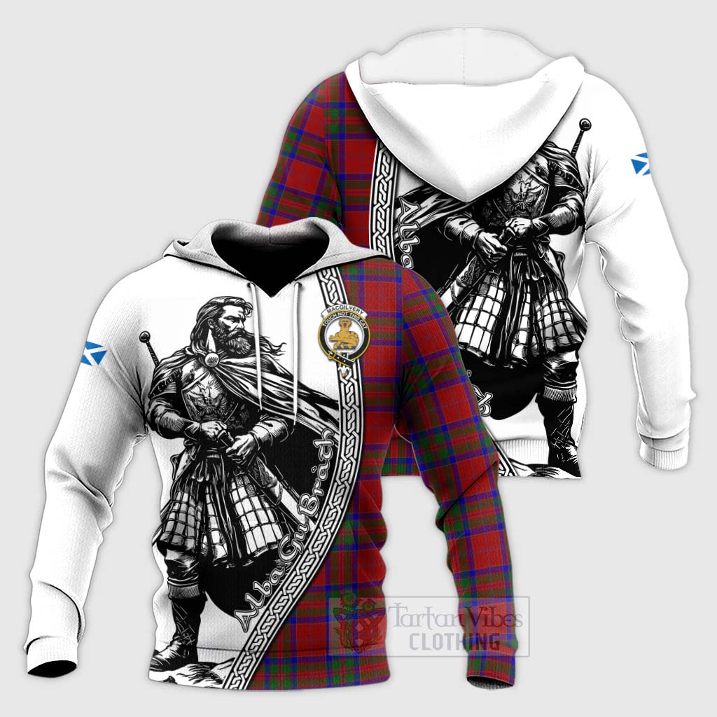 MacGilvery (McGilvery) Tartan Clan Crest Knitted Hoodie with Highlander Warrior Celtic Style Unisex Knitted Pullover Hoodie - Tartan Vibes Clothing