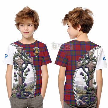 MacGilvery (McGilvery) Tartan Kid T-Shirt with Family Crest and St. Andrew's Cross Accented by Thistle Vines Youth XL Size14 - Tartan Vibes Clothing