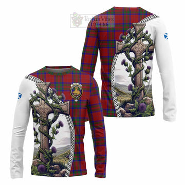 MacGilvery (McGilvery) Tartan Long Sleeve T-Shirt with Family Crest and St. Andrew's Cross Accented by Thistle Vines Unisex - Tartan Vibes Clothing