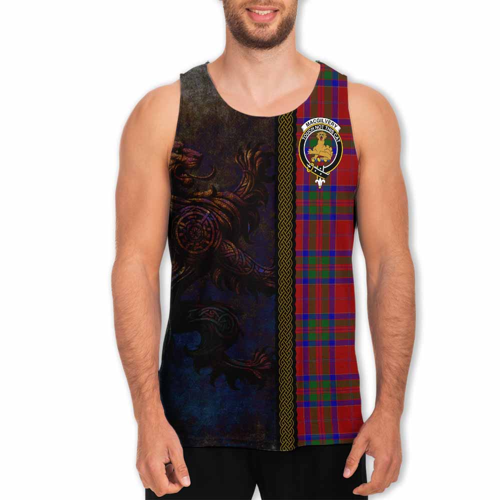Tartan Vibes Clothing MacGilvery (McGilvery) Tartan Family Crest Men's Tank Top Alba Gu Brath Be Brave Lion Ancient Style