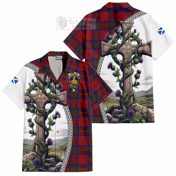 MacGilvery (McGilvery) Tartan Hawaiian Shirt with Family Crest and St. Andrew's Cross Accented by Thistle Vines Kid - Tartan Vibes Clothing