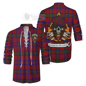 MacGilvery (McGilvery) Tartan Ghillie Kilt Shirt with Family Crest and Bearded Skull Holding Bottles of Whiskey Men - Tartan Vibes Clothing