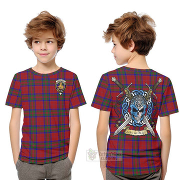 Tartan Vibes Clothing MacGilvery (McGilvery) Tartan Kid T-Shirt with Family Crest Celtic Skull Style