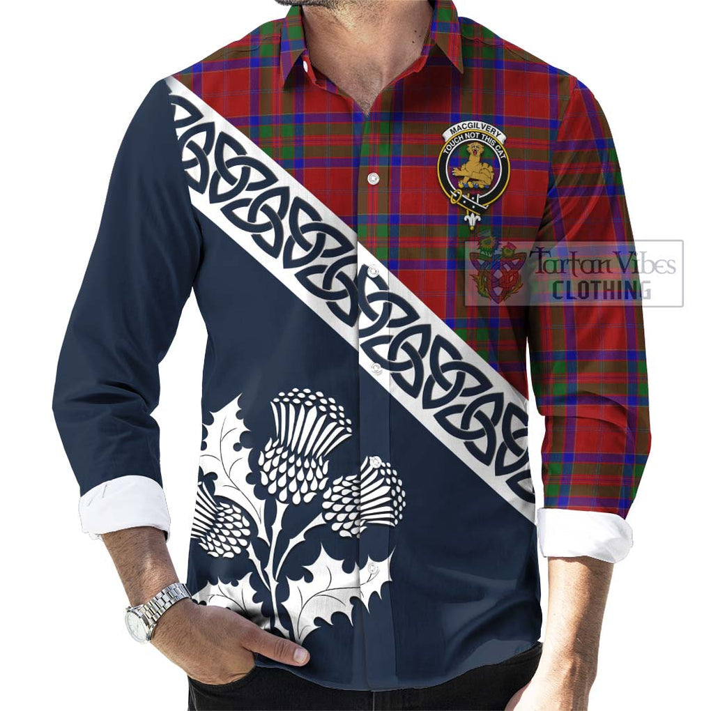 MacGilvery (McGilvery) Tartan Long Sleeve Button Shirt Featuring Thistle and Scotland Map Men's Shirt - Tartan Vibes Clothing