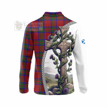 MacGilvery (McGilvery) Tartan Long Sleeve Polo Shirt with Family Crest and St. Andrew's Cross Accented by Thistle Vines - Tartan Vibes Clothing