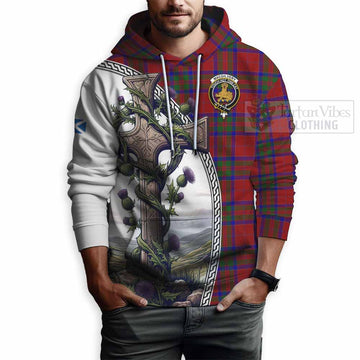 MacGilvery (McGilvery) Tartan Hoodie with Family Crest and St. Andrew's Cross Accented by Thistle Vines - Tartan Vibes Clothing