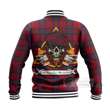 MacGilvery (McGilvery) Tartan Baseball Jacket with Family Crest and Bearded Skull Holding Bottles of Whiskey - Tartan Vibes Clothing