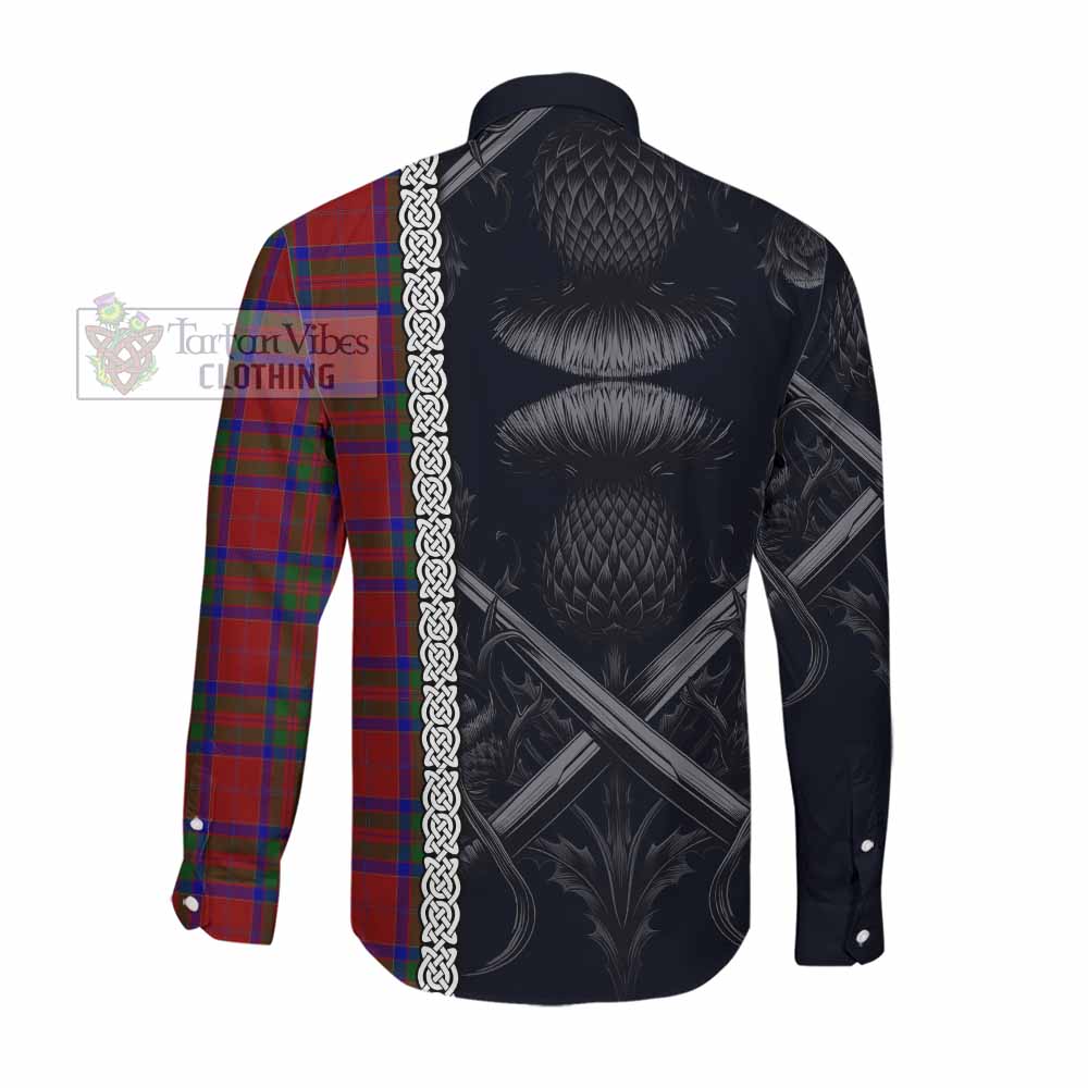 Tartan Vibes Clothing MacGilvery (McGilvery) Tartan Long Sleeve Button Shirt with Family Crest Cross Sword Thistle Celtic Vibes