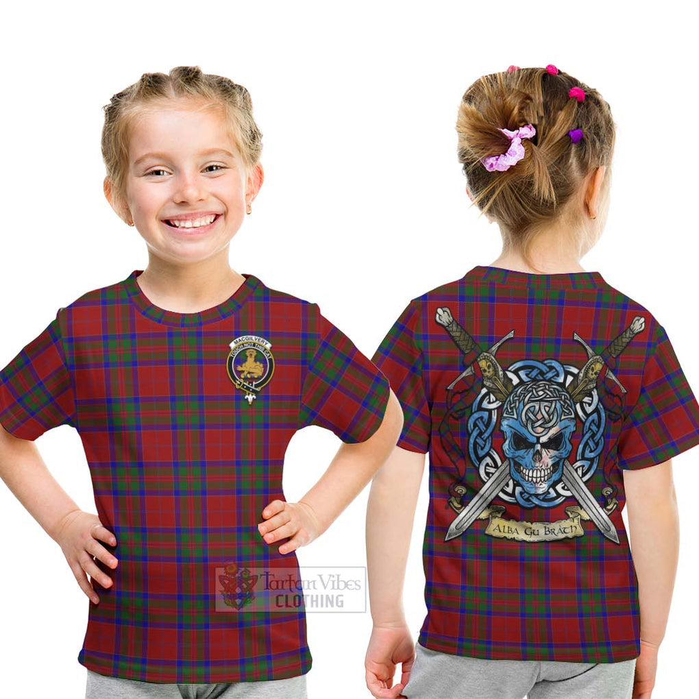 MacGilvery (McGilvery) Tartan Kid T-Shirt with Family Crest Celtic Skull Style - Tartan Vibes Clothing