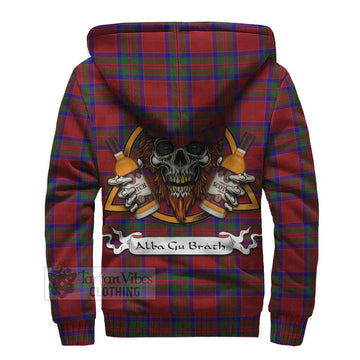 MacGilvery (McGilvery) Tartan Sherpa Hoodie with Family Crest and Bearded Skull Holding Bottles of Whiskey - Tartan Vibes Clothing