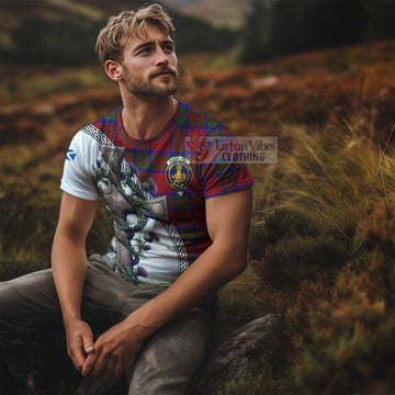 MacGilvery (McGilvery) Tartan T-Shirt with Family Crest and St. Andrew's Cross Accented by Thistle Vines - Tartan Vibes Clothing