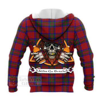 MacGilvery (McGilvery) Tartan Knitted Hoodie with Family Crest and Bearded Skull Holding Bottles of Whiskey - Tartan Vibes Clothing