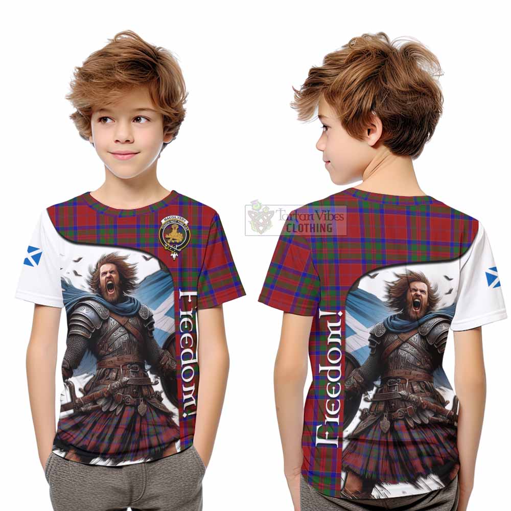 Tartan Vibes Clothing MacGilvery (McGilvery) Crest Tartan Kid T-Shirt Inspired by the Freedom of Scottish Warrior