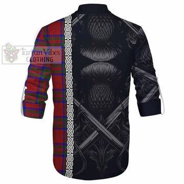 MacGilvery (McGilvery) Tartan Ghillie Kilt Shirt with Family Crest Cross Sword Thistle Celtic Vibes - Tartan Vibes Clothing