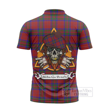 MacGilvery (McGilvery) Tartan Zipper Polo Shirt with Family Crest and Bearded Skull Holding Bottles of Whiskey - Tartan Vibes Clothing