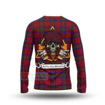 MacGilvery (McGilvery) Tartan Long Sleeve T-Shirt with Family Crest and Bearded Skull Holding Bottles of Whiskey - Tartan Vibes Clothing
