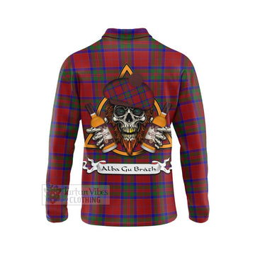 MacGilvery (McGilvery) Tartan Long Sleeve Polo Shirt with Family Crest and Bearded Skull Holding Bottles of Whiskey - Tartan Vibes Clothing