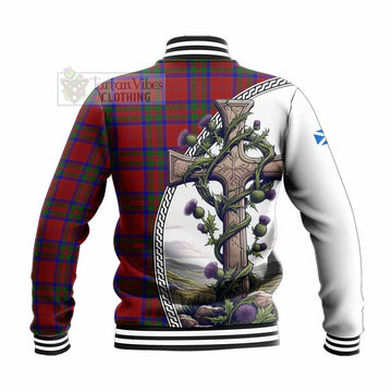 MacGilvery (McGilvery) Tartan Baseball Jacket with Family Crest and St. Andrew's Cross Accented by Thistle Vines - Tartan Vibes Clothing