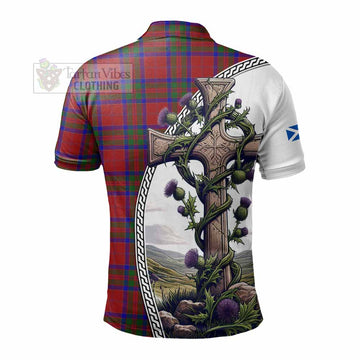 MacGilvery (McGilvery) Tartan Polo Shirt with Family Crest and St. Andrew's Cross Accented by Thistle Vines - Tartan Vibes Clothing