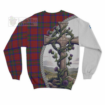 MacGilvery (McGilvery) Tartan Sweatshirt with Family Crest and St. Andrew's Cross Accented by Thistle Vines - Tartan Vibes Clothing