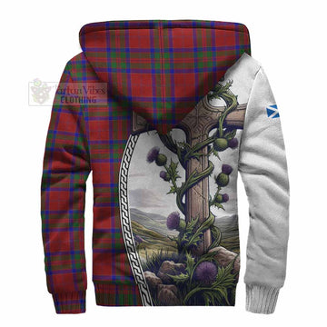 MacGilvery (McGilvery) Tartan Sherpa Hoodie with Family Crest and St. Andrew's Cross Accented by Thistle Vines - Tartan Vibes Clothing