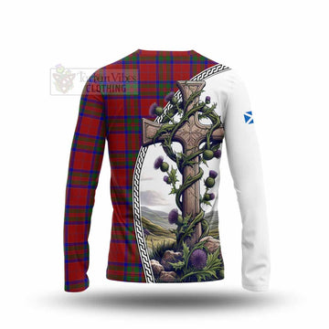 MacGilvery (McGilvery) Tartan Long Sleeve T-Shirt with Family Crest and St. Andrew's Cross Accented by Thistle Vines - Tartan Vibes Clothing