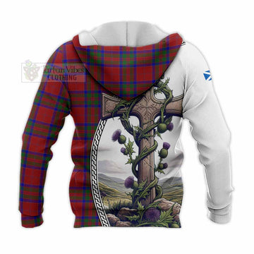 MacGilvery (McGilvery) Tartan Knitted Hoodie with Family Crest and St. Andrew's Cross Accented by Thistle Vines - Tartan Vibes Clothing