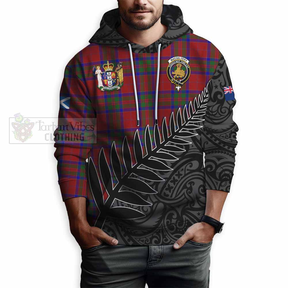 Tartan Vibes Clothing MacGilvery (McGilvery) Crest Tartan Hoodie with New Zealand Silver Fern Half Style
