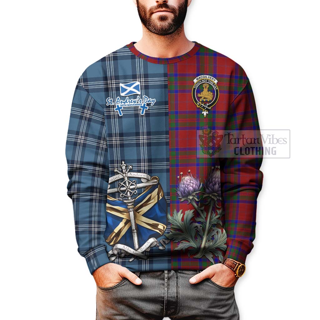 MacGilvery (McGilvery) Tartan Sweatshirt Happy St. Andrew's Day Half Tartan Style - Tartan Vibes Clothing