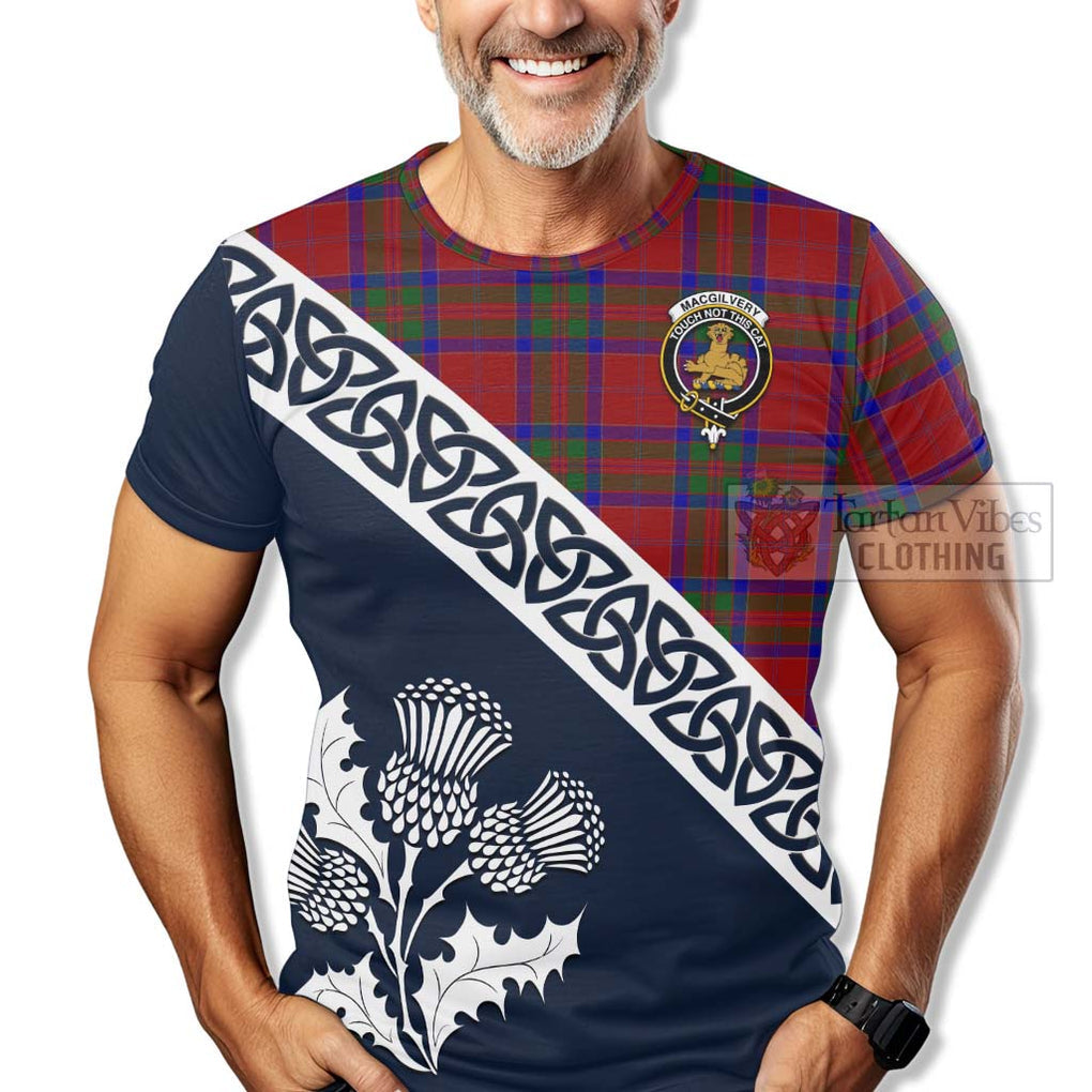 MacGilvery (McGilvery) Tartan T-Shirt Featuring Thistle and Scotland Map - Tartanvibesclothing Store