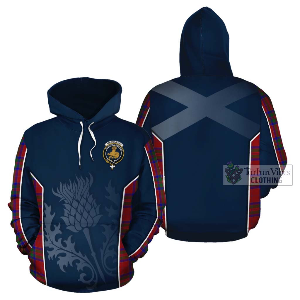 Tartan Vibes Clothing MacGilvery (McGilvery) Tartan Cotton Hoodie with Family Crest and Scottish Thistle Vibes Sport Style