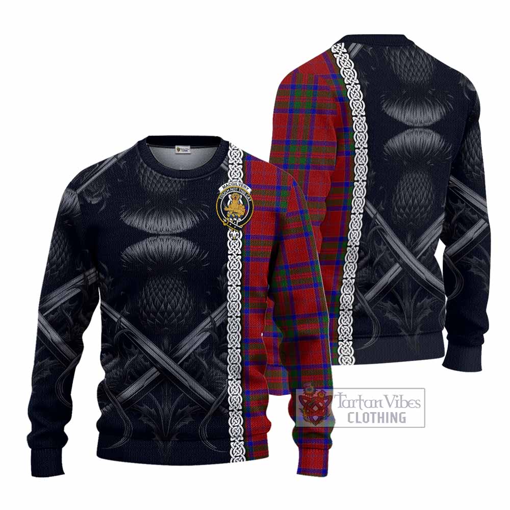 MacGilvery (McGilvery) Tartan Knitted Sweater with Family Crest Cross Sword Thistle Celtic Vibes - Tartan Vibes Clothing