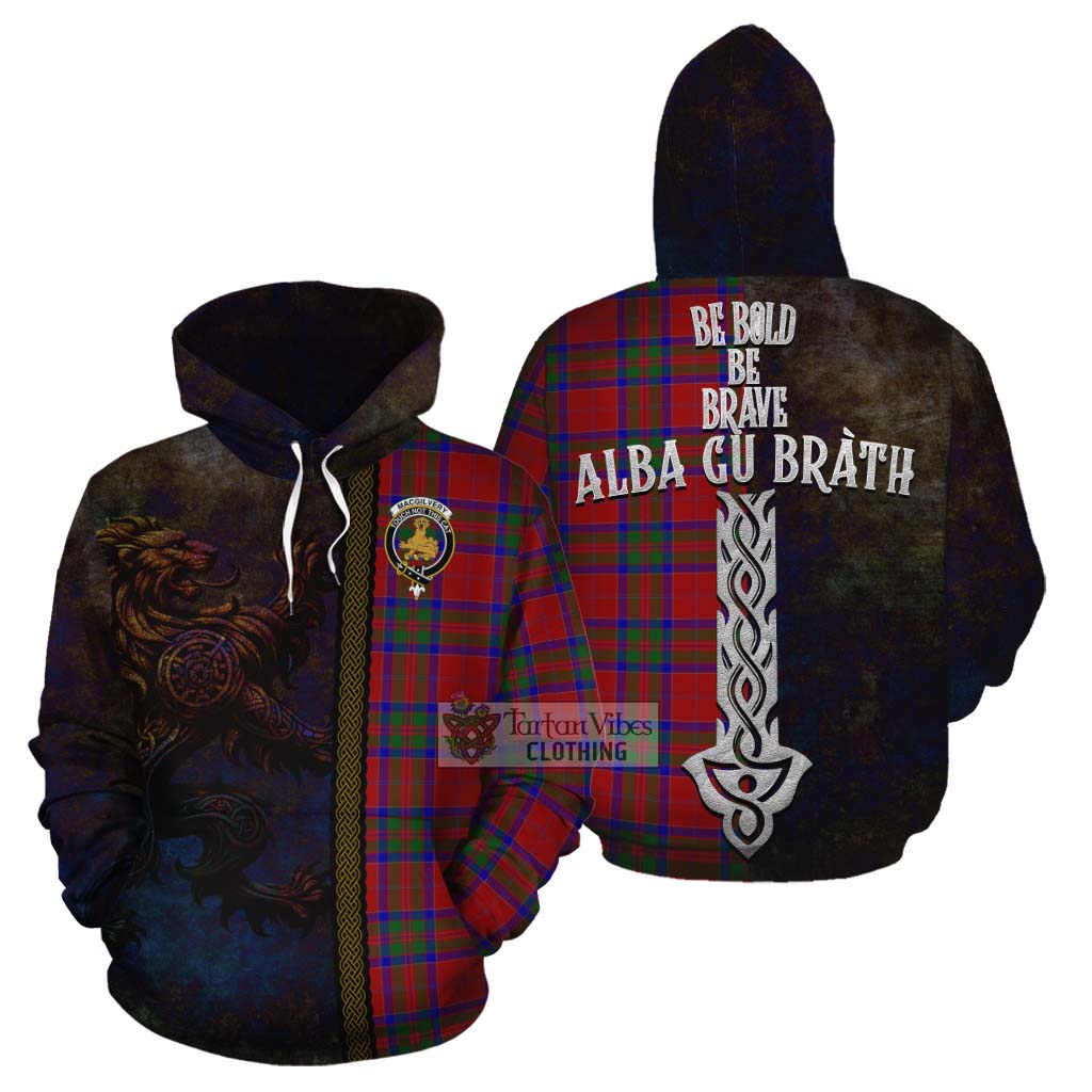 Tartan Vibes Clothing MacGilvery (McGilvery) Tartan Family Crest Cotton Hoodie Alba Gu Brath Be Brave Lion Ancient Style
