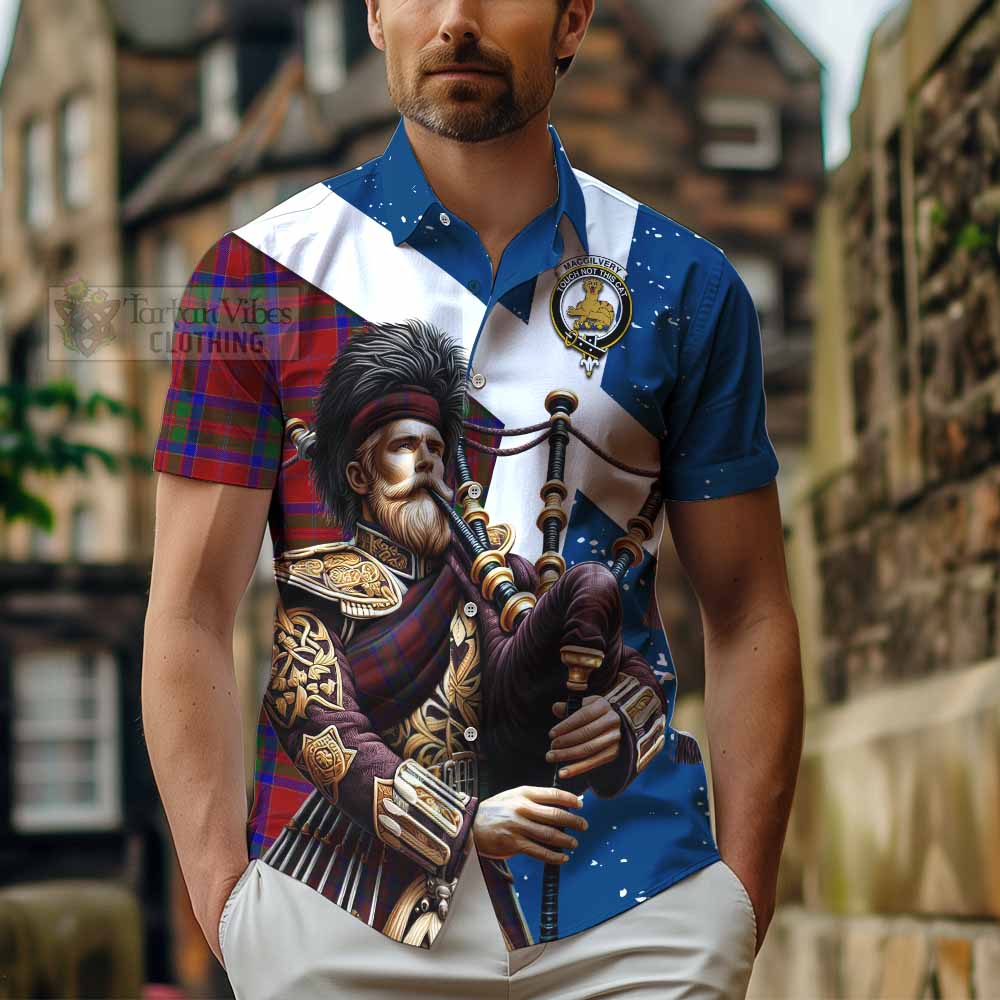MacGilvery (McGilvery) Tartan Hawaiian Shirt with Family Crest Scottish Bagpiper Vibes - Tartan Vibes Clothing